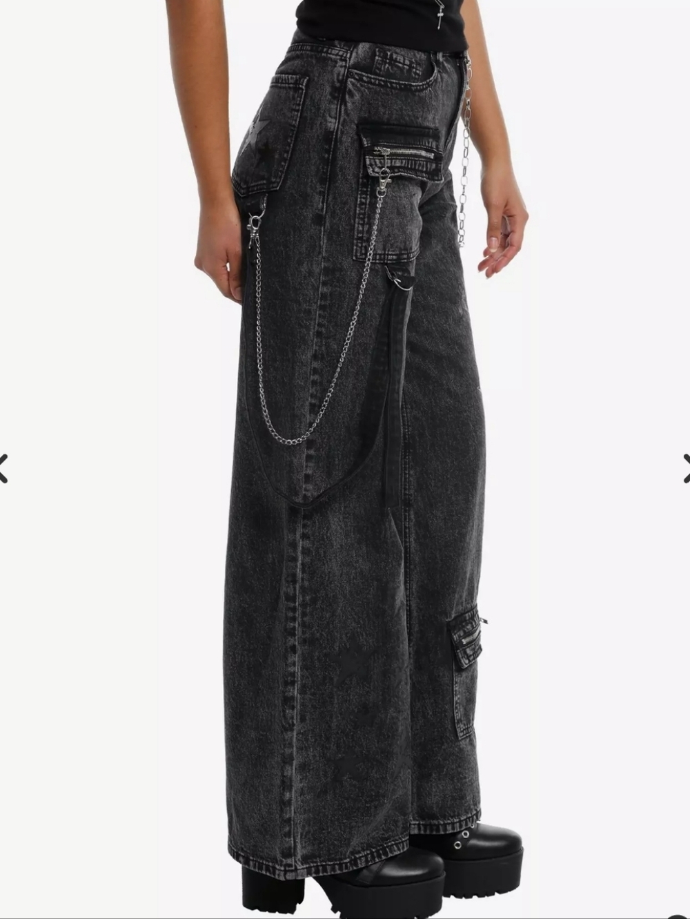 Hot Topic Grey Wash Star Side Wide Leg Jeans sz9 BinX